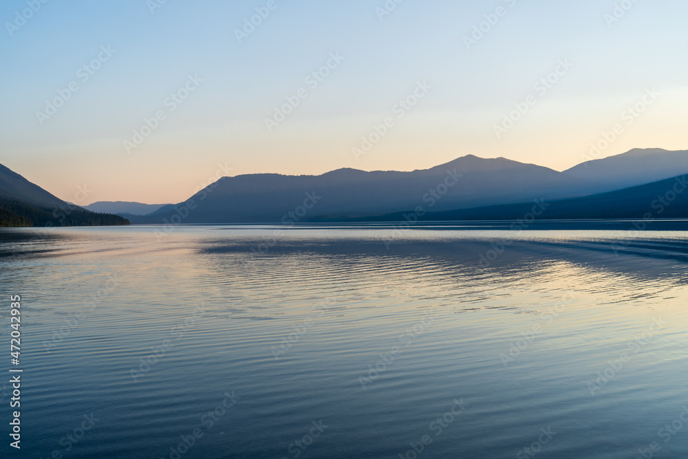 Sunset over Lake McDonald in Glacier National Park in Montana on a summer evening