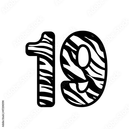 Number 19 with Zebra, nineteen