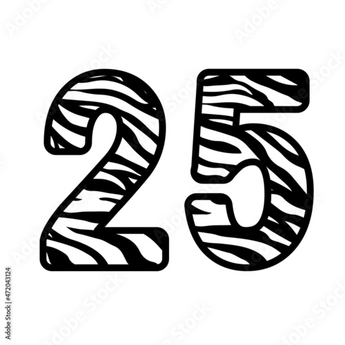 Number 25 with Zebra, twenty five