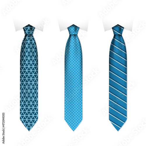 Canvastavla Set of colored men ties on white background, realistic vector illustration