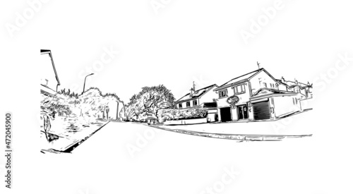 Building view with landmark of Limerick is the 
city in Ireland. Hand drawn sketch illustration in vector.