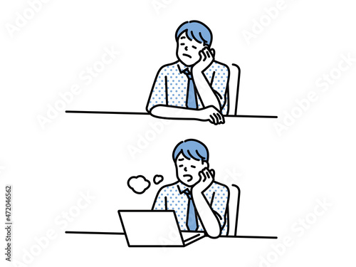 ビジネスのイラスト(考え事、上の空、やる気、倦怠感、疲れ、モチベーション、忙しい、落ち込む、失敗、悩み) Business illustrations (motivation, fatigue, fatigue, busyness, depression, failure, worry)