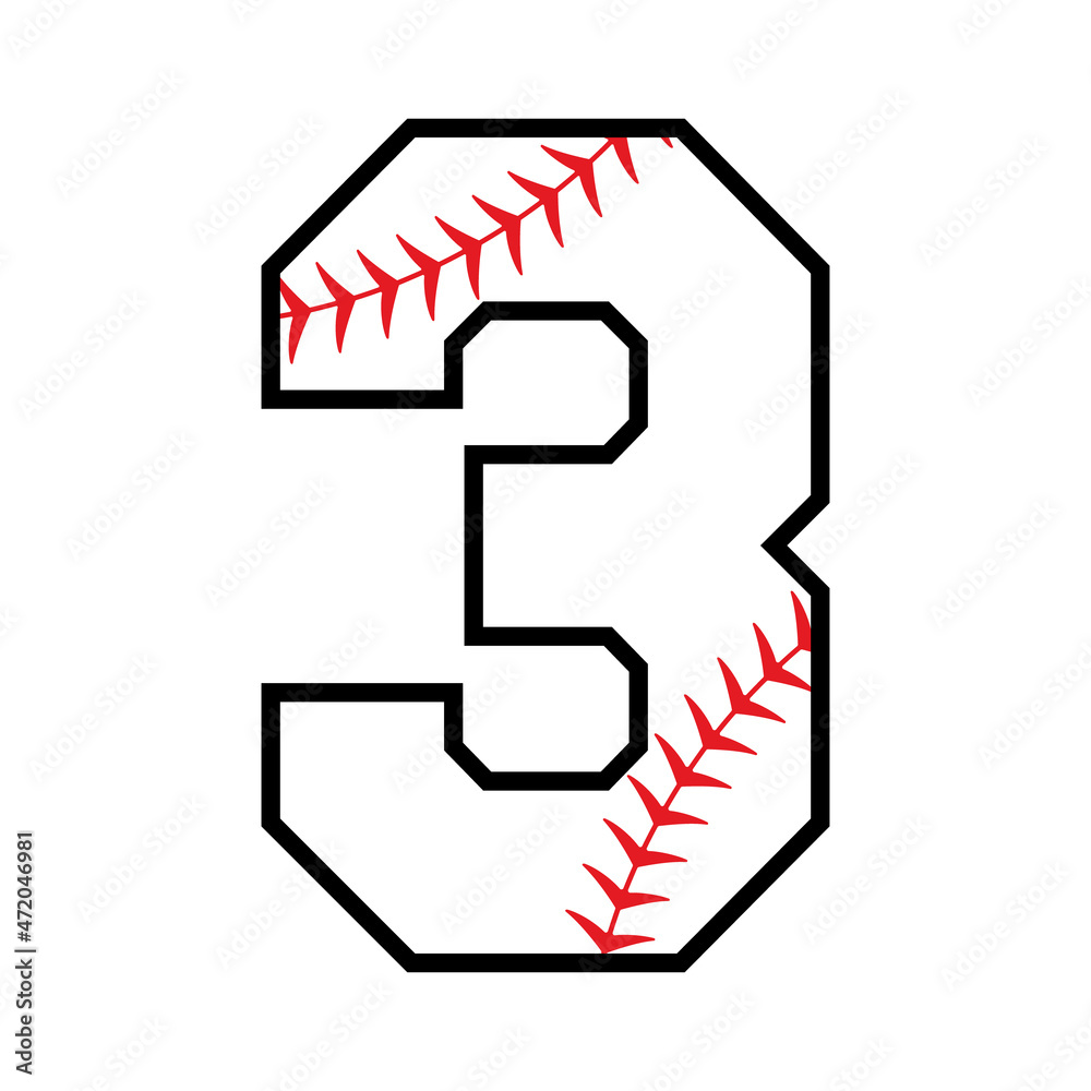 Baseball number 3 icon. Clipart image isolated on white background Stock  Vector