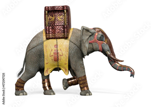 elephant warrior is walking side view