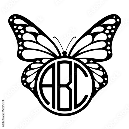 Butterfly monogram circle frame. Clipart image photo