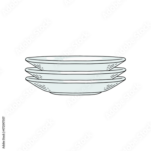 Stack of plates hand drawn colored vector illustration isolated on white.