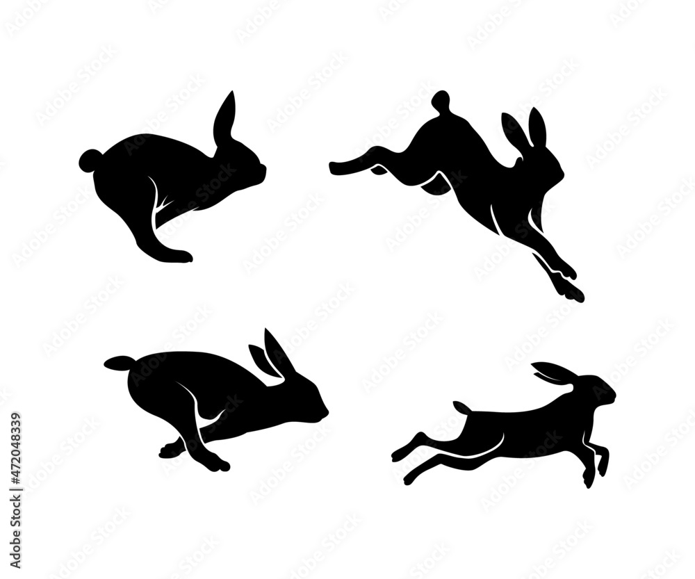 Set silhouette of animal, silhouette of a jumping Rabbit, silhouette of rabbit, rabbit illustration
