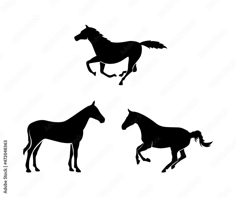 silhouette of a horse, set illustration of horse, silhouette of animal