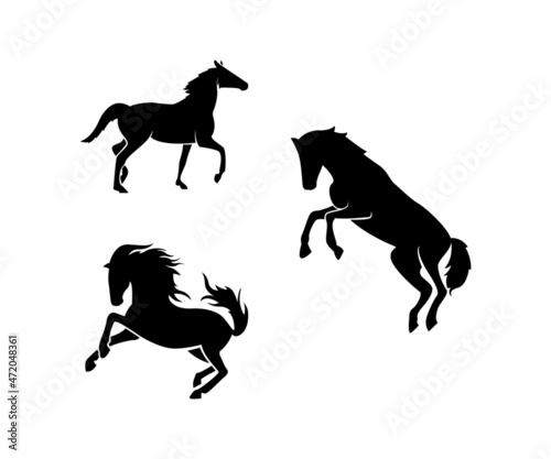 horse and rider silhouettes, horse silhouette vector, set illustration of horse, silhouette of animal