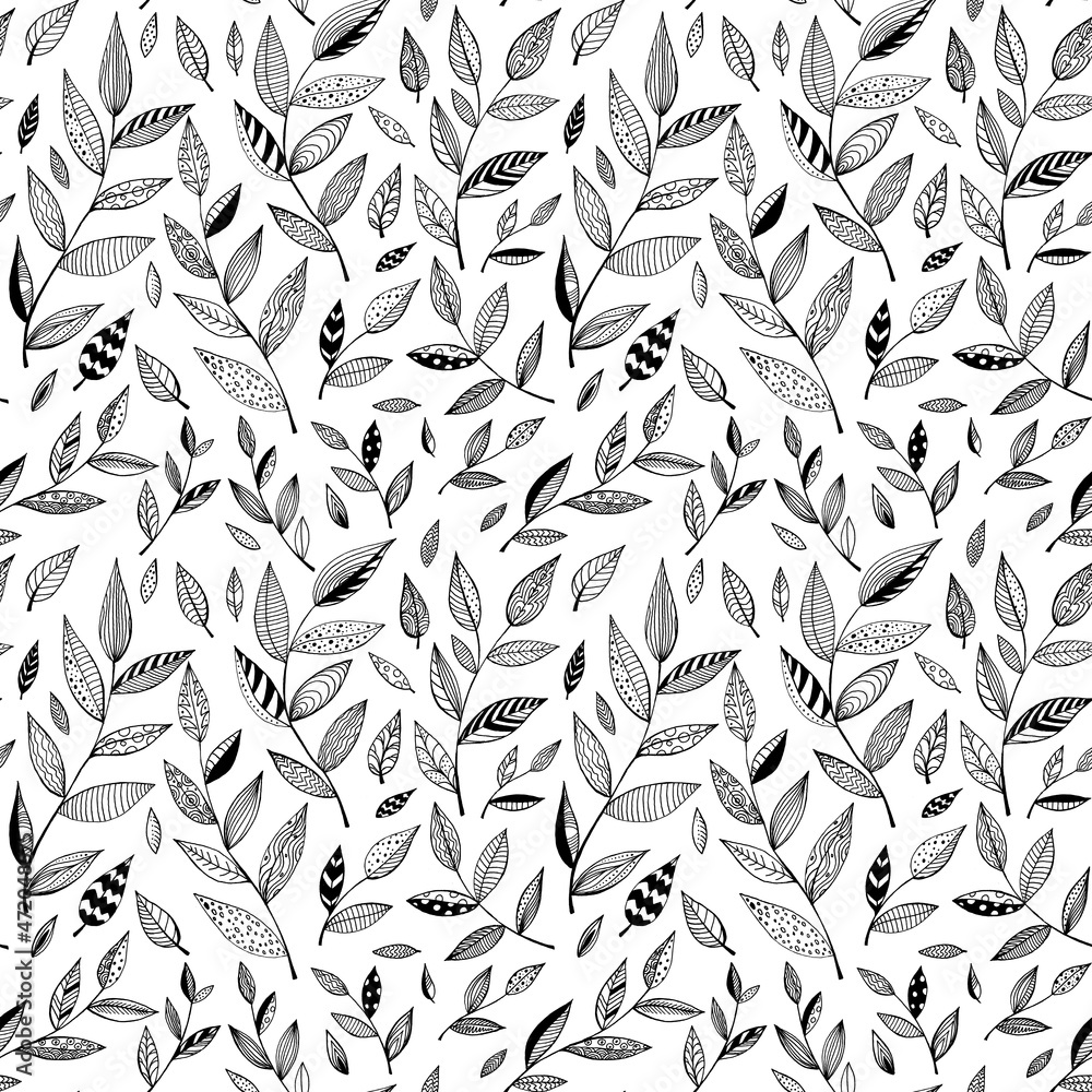 Leaves with black and white stylish pattern