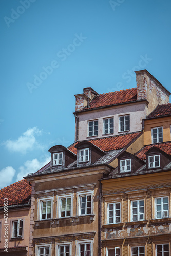 Top of buildings in old downtown of Warsaw
