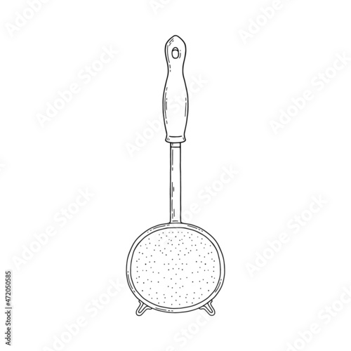 Kitchen strainer or sieve utensil sketch vector illustration isolated.