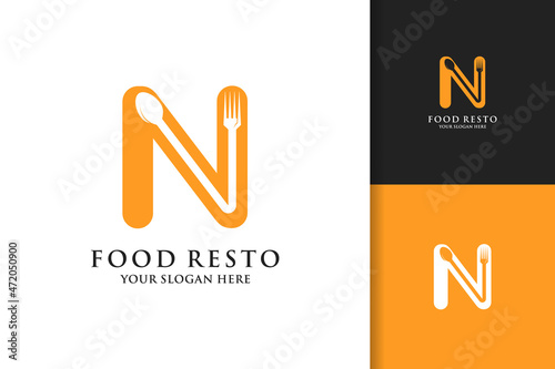 spoon fork letter N food restaurant inspiration logo