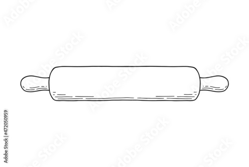 Kitchen dough rolling pin tool, sketch hand drawn vector illustration isolated.
