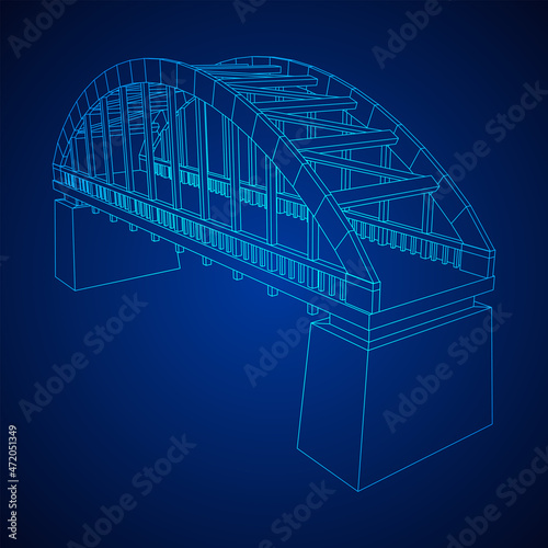 Bridge connection structure. Wireframe low poly mesh vector illustration.
