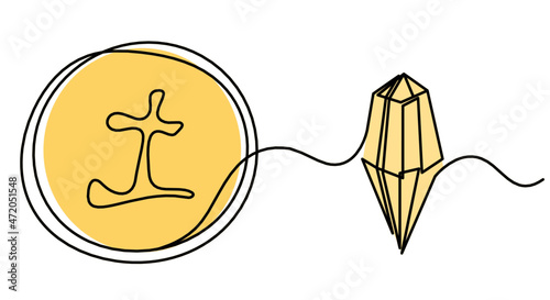 Abstract color element of earth and crystal in feng shui as line drawing on the white background. Vector