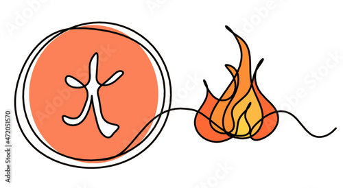 Abstract color element of fire in feng shui as line drawing on the white background