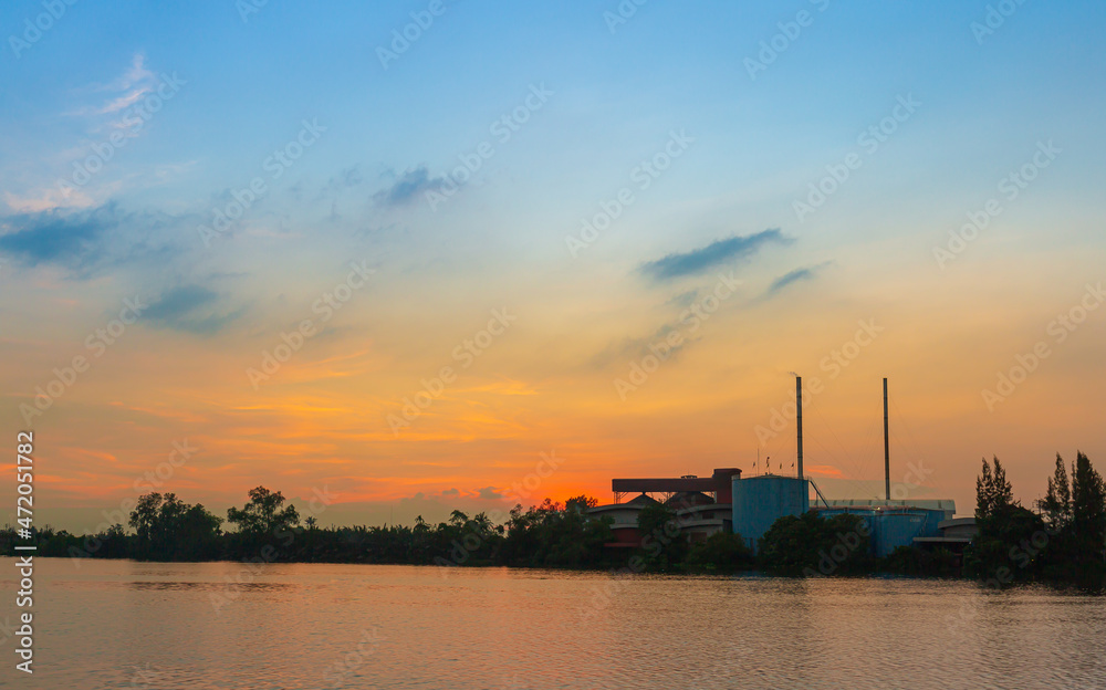 industrial factory in the evening.Industrial plant at twilight 