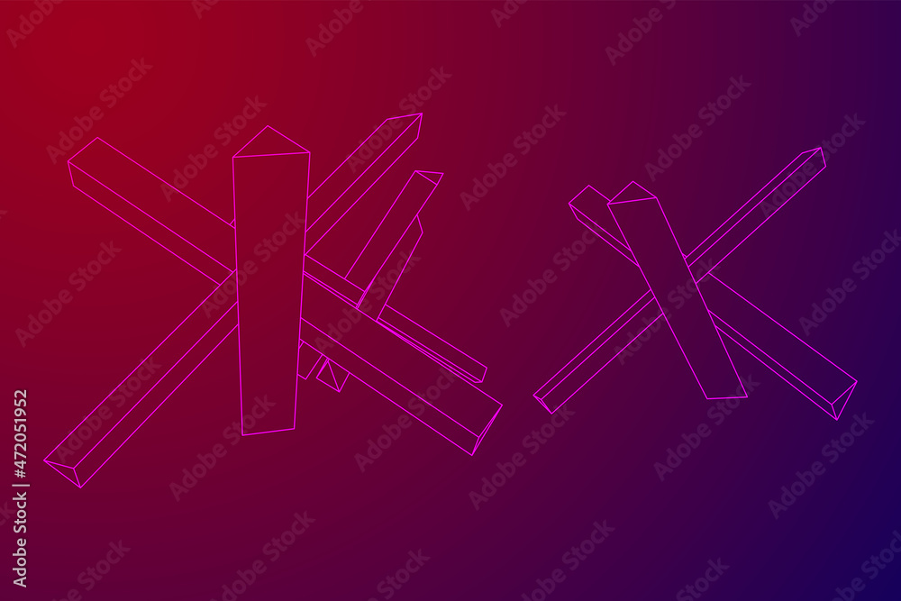 Hedgehog antitank defence. Wireframe low poly mesh vector illustration. Hedgehog antitank defence. Wireframe low poly mesh vector illustration.