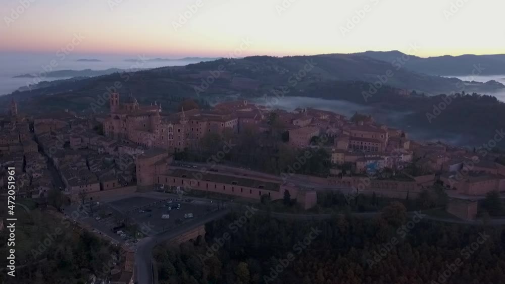 aerial view of the medieval village of urbino, in Italy, a unesco heritage site aerial view of the medieval village of urbino, in Italy, a unesco heritage site