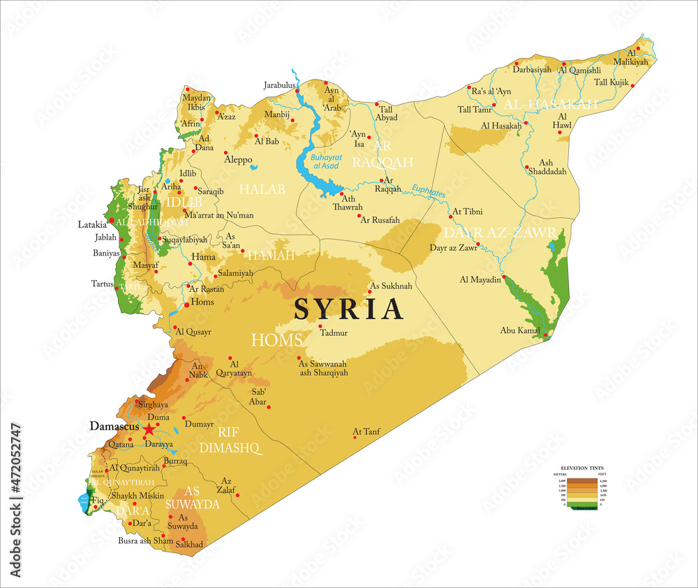 Obraz premium Syria physical map