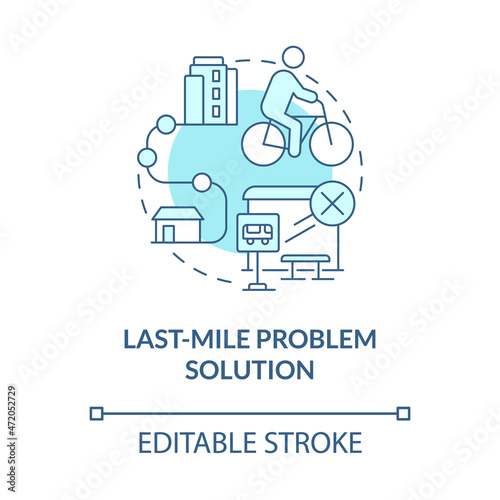 Last-mile problem solution blue concept icon. Scooter sharing benefit abstract idea thin line illustration. Commuting short distance. Vector isolated outline color drawing. Editable stroke