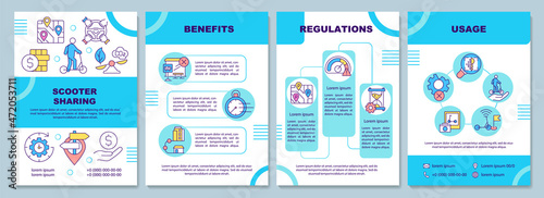 Scooter sharing brochure template. Technology benefits. Flyer, booklet, leaflet print, cover design with linear icons. Vector layouts for presentation, annual reports, advertisement pages