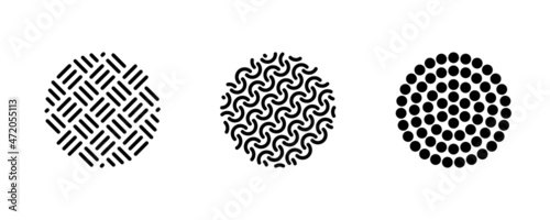 Various types of ribbed attachment profiles for electric massager. Different replaceable massage equipment nozzles or shower heads. Circle black and white vector eps illustration