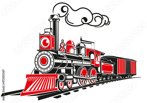 Fototapeta Old steam locomotive and train