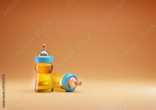 3d illustration, two bottles of nippels on a beautiful warm background photo