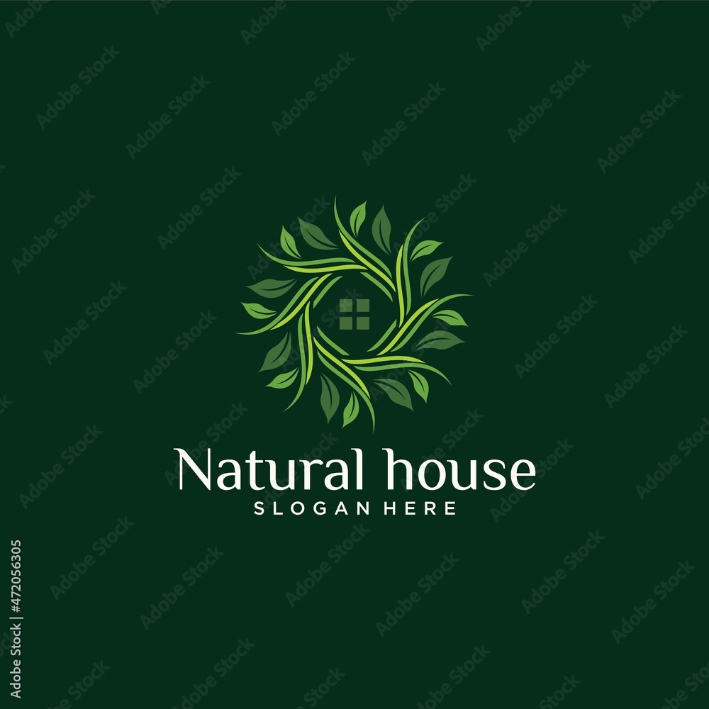 Eco-friendly concept round leaf vector logo design organic leaf logo luxury leaf graphic