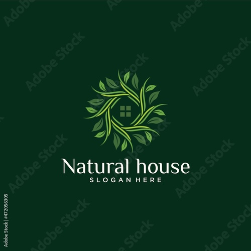 Eco-friendly concept round leaf vector logo design organic leaf logo luxury leaf graphic
