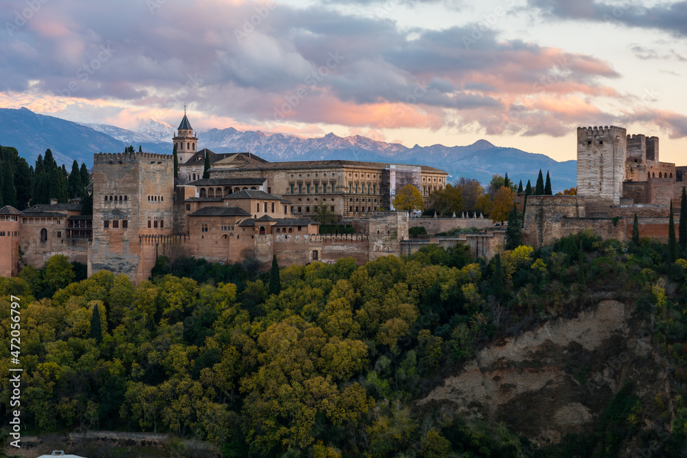 Alhambra Palace during the sunset. Granada, Spain.