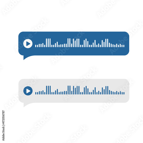 Voice messages bubbles icon. Chat notification template. Audio waves recording. Vector illustration isolated on blue background