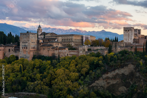 Alhambra Palace during the sunset. Granada, Spain.