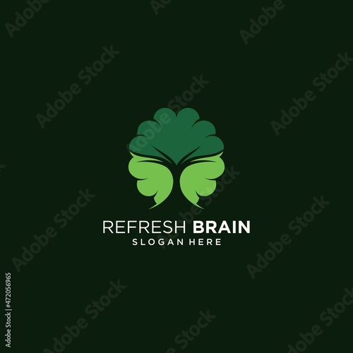 Brain logo combination with leaves brain refresher brain refresh logo icon set and vector