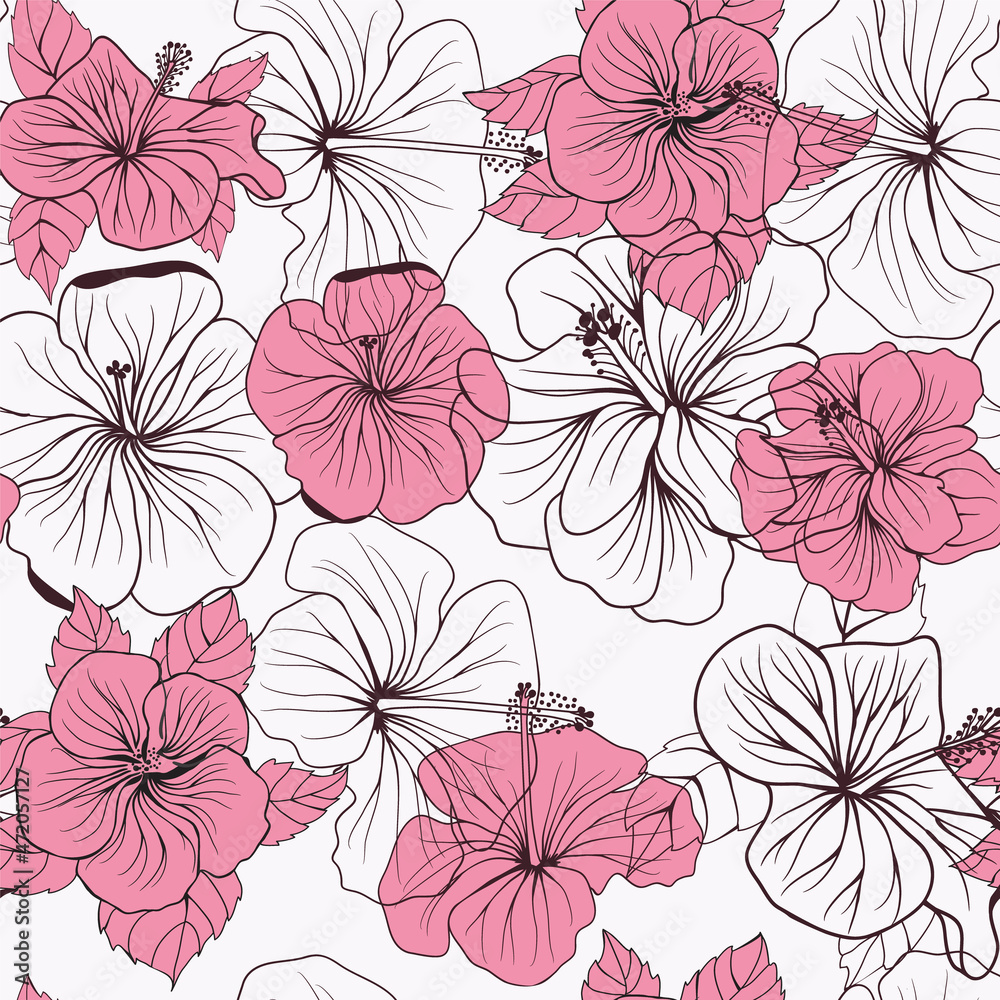 hibiscus flowers and leaves on pink background hibiscus flowers and leaves on pink background