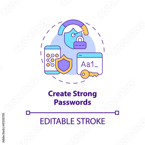 Strong password creation concept icon. Keeping protected apps accepts. Online privacy safety abstract idea thin line illustration. Vector isolated outline color drawing. Editable stroke