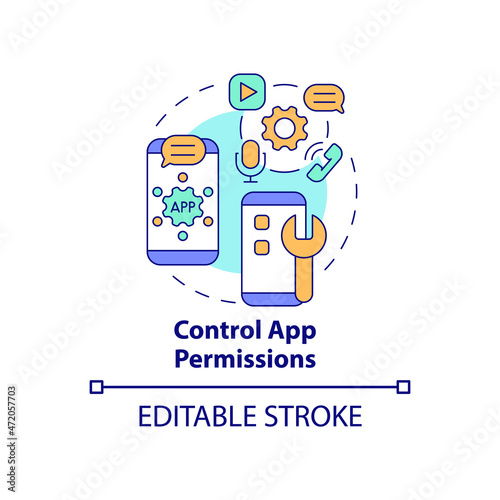 App permissions control concept icon. Setting application accesses to personal information abstract idea thin line illustration. Data protection. Vector isolated outline color drawing. Editable stroke