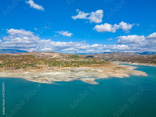 Cyprus - Water reservoir at the mountains from drone view