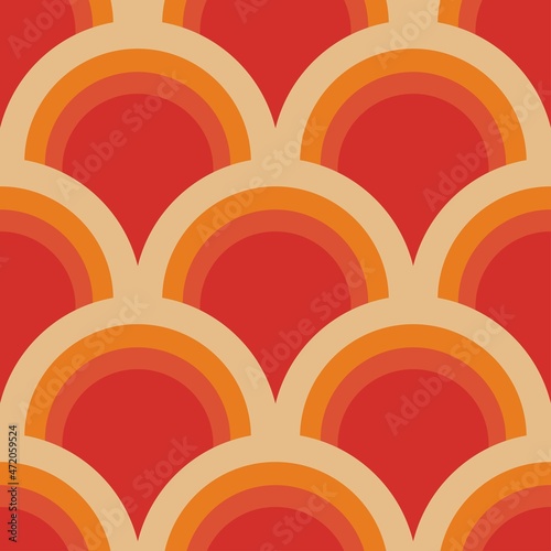 Rounded geometric shapes. Abstract Arch. Vector EPS 10. Colorful digital illustration for textile design, packaging design. Wrapping paper print. Seamless pattern. Graphic design. 70s funk style. 