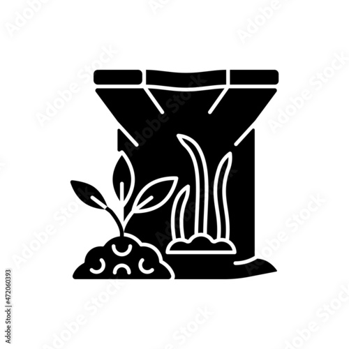 Sapropel black glyph icon. Organic soil and plants supplement. Marine debris, sediment used as plant feeding. Natural additive. Silhouette symbol on white space. Vector isolated illustration