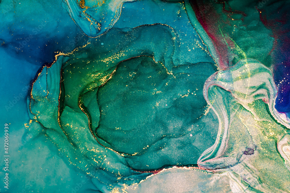 Abstract bright shiny color fluid background, hand drawn alcohol painting with golden streaks, liquid ink technique texture for backdrop design Abstract bright shiny color fluid background, hand drawn alcohol painting with golden streaks, liquid ink technique texture for backdrop design