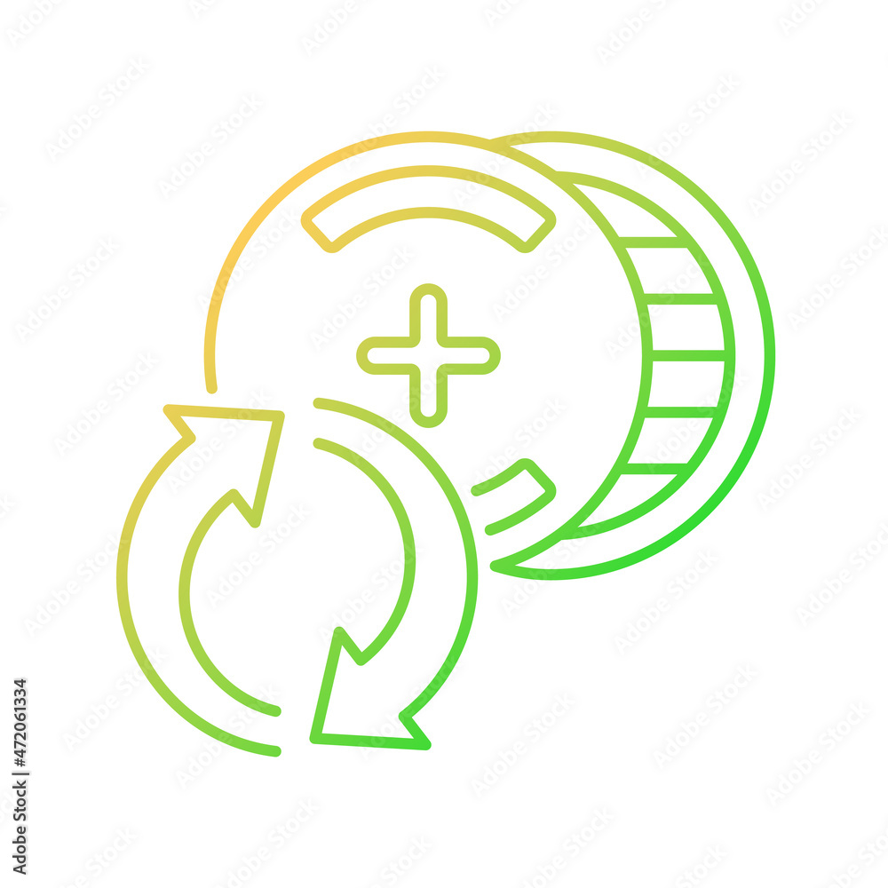 Recyclable silver-oxide batteries gradient linear vector icon. Watch battery. Reuse discharged button cell. Thin line color symbol. Modern style pictogram. Vector isolated outline drawing Recyclable silver-oxide batteries gradient linear vector icon. Watch battery. Reuse discharged button cell. Thin line color symbol. Modern style pictogram. Vector isolated outline drawing
