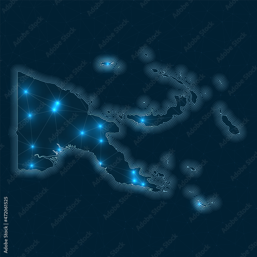 Papua New Guinea network map. Abstract geometric map of the country