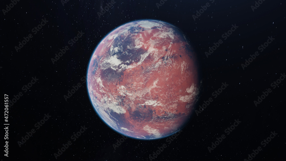 Fictional Planet Mars With Clouds 3D Rendering