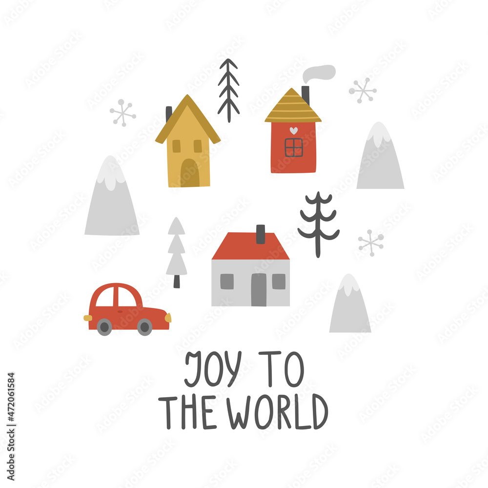 vector image of houses, trees and text