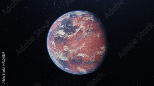 Fictional Planet Mars With Clouds 3D Rendering