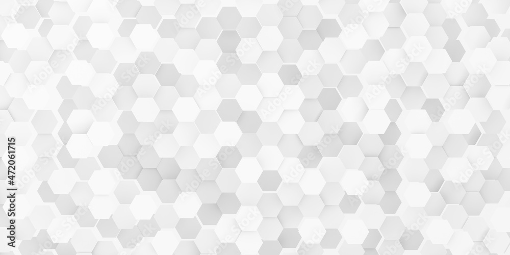 Modern minimal white offset honeycomb hexagon geometrical pattern plates background flat lay top view from above frame filling