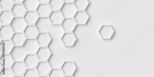 Bilde på lerret Modern minimal white inset honeycomb hexagon geometrical pattern background flat